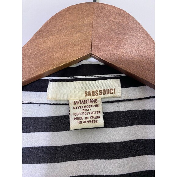 Sans Souci Black & White Vertical Stripe Blouse - Size M - Picture 2 of 7